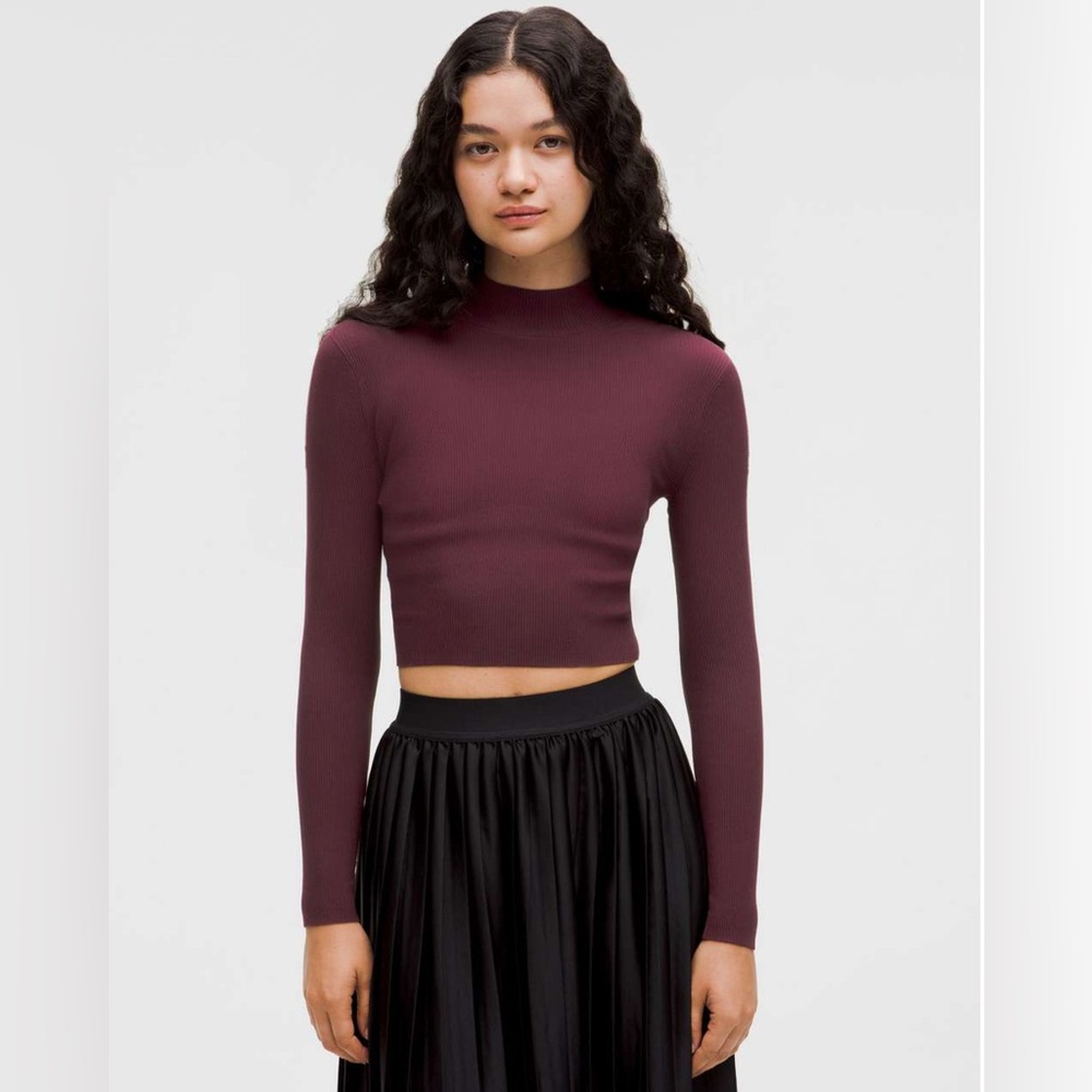 Lululemon Ribbed-Knit Twist-Back Mockneck Sweater NWT in Garnet Red - Picture 2 of 8